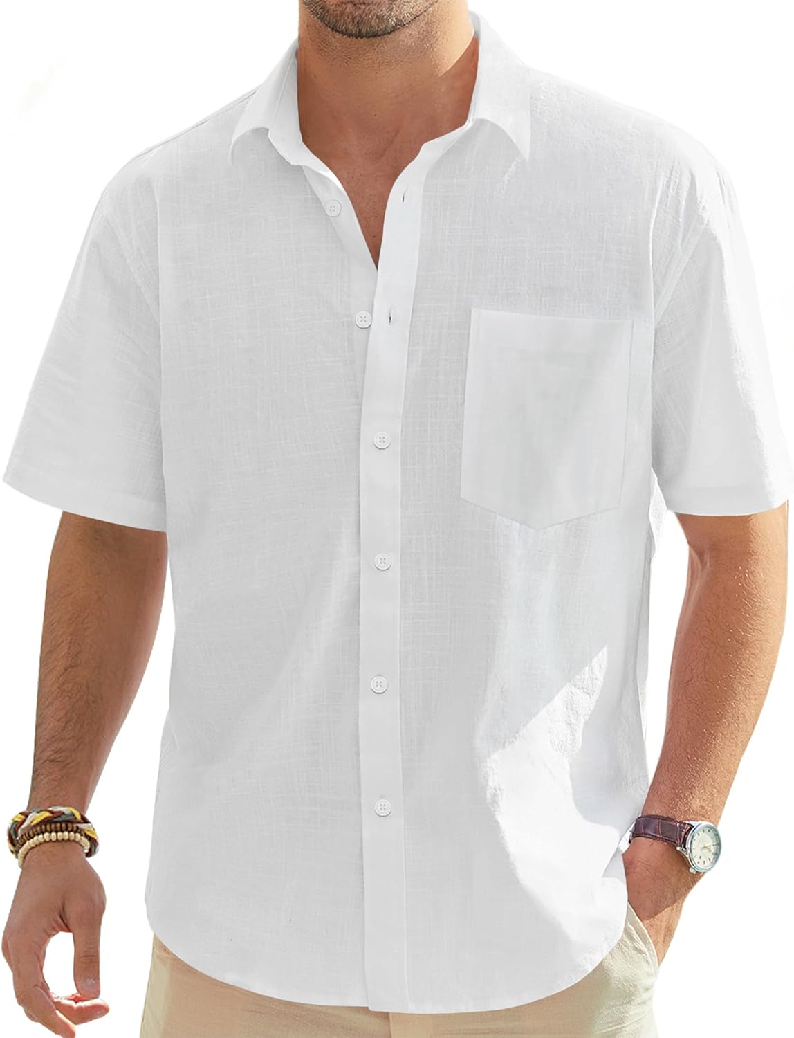 J.VER Mens Linen Shirt Short