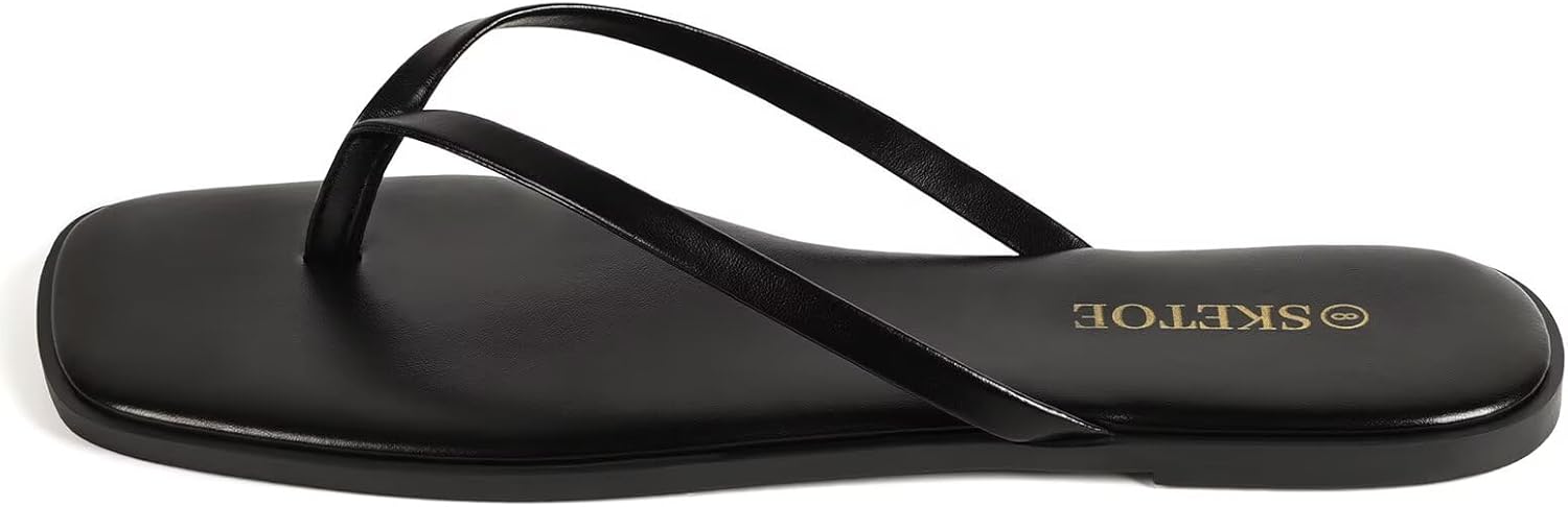 Women Square Toe Leather Flip