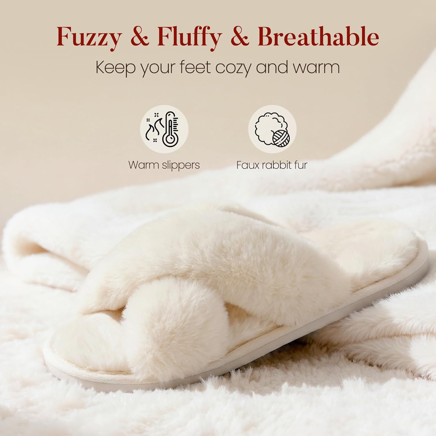 Ankis Women's Fuzzy Slippers Cross