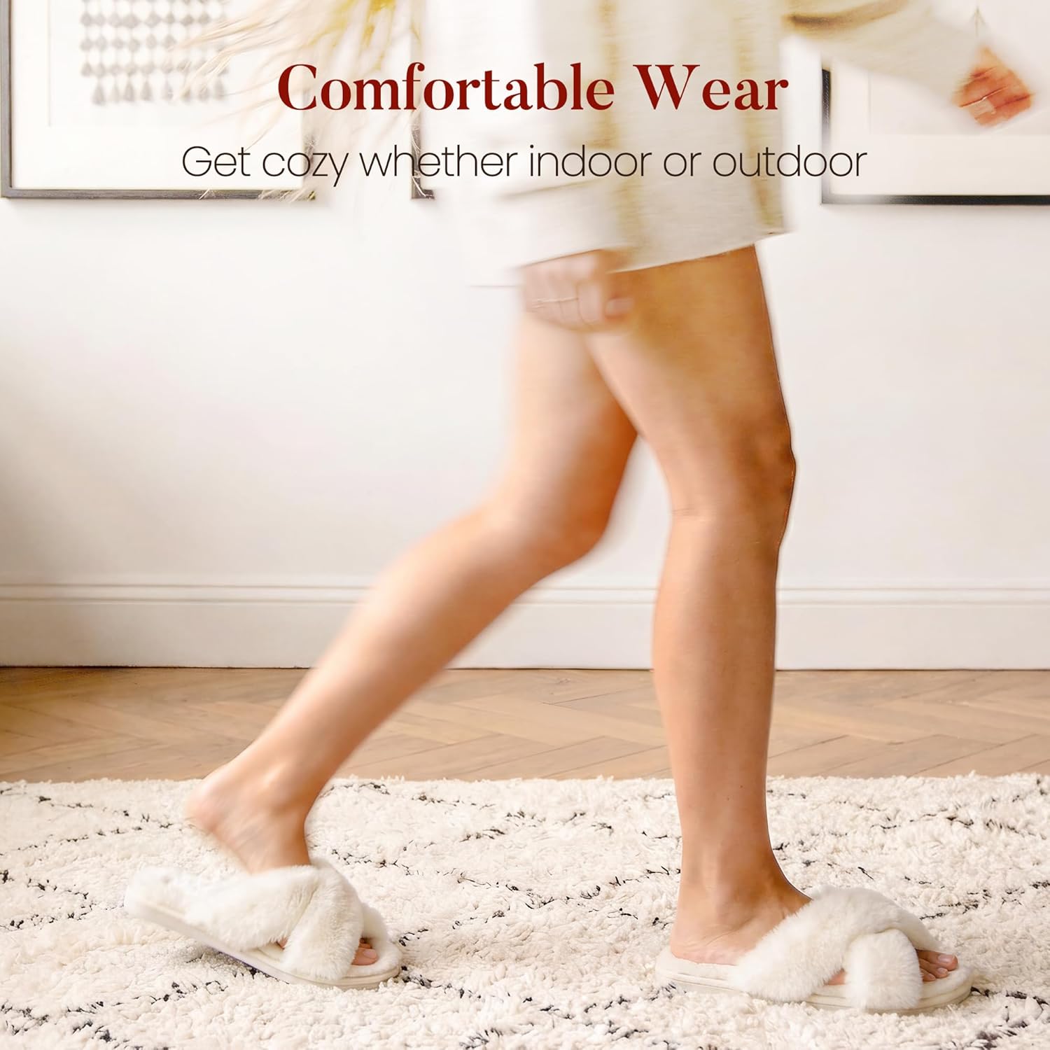 Ankis Women's Fuzzy Slippers Cross