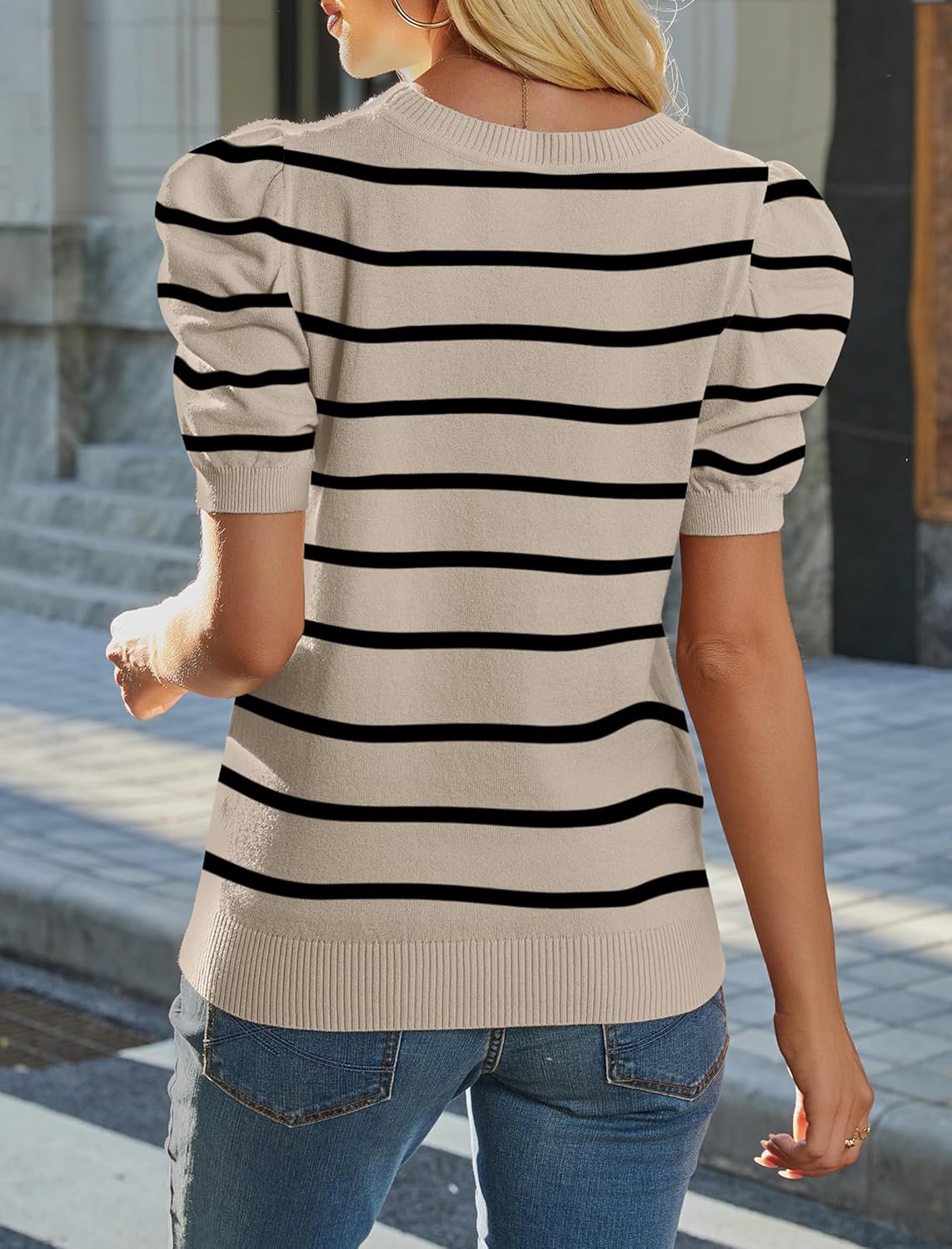 SAMPEEL Short Puff Sleeve Sweaters