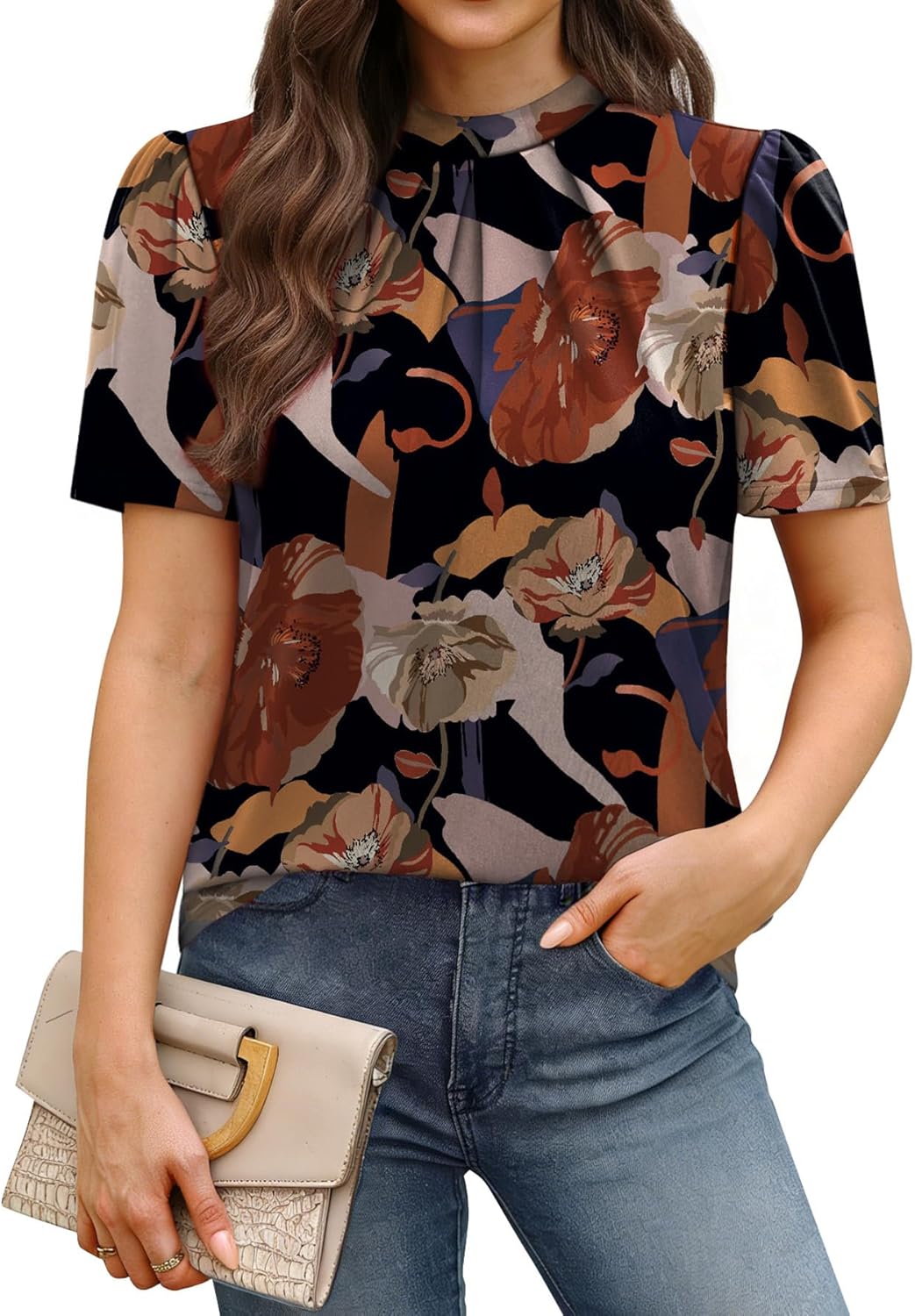 WIHOLL Womens Tops Short Puff