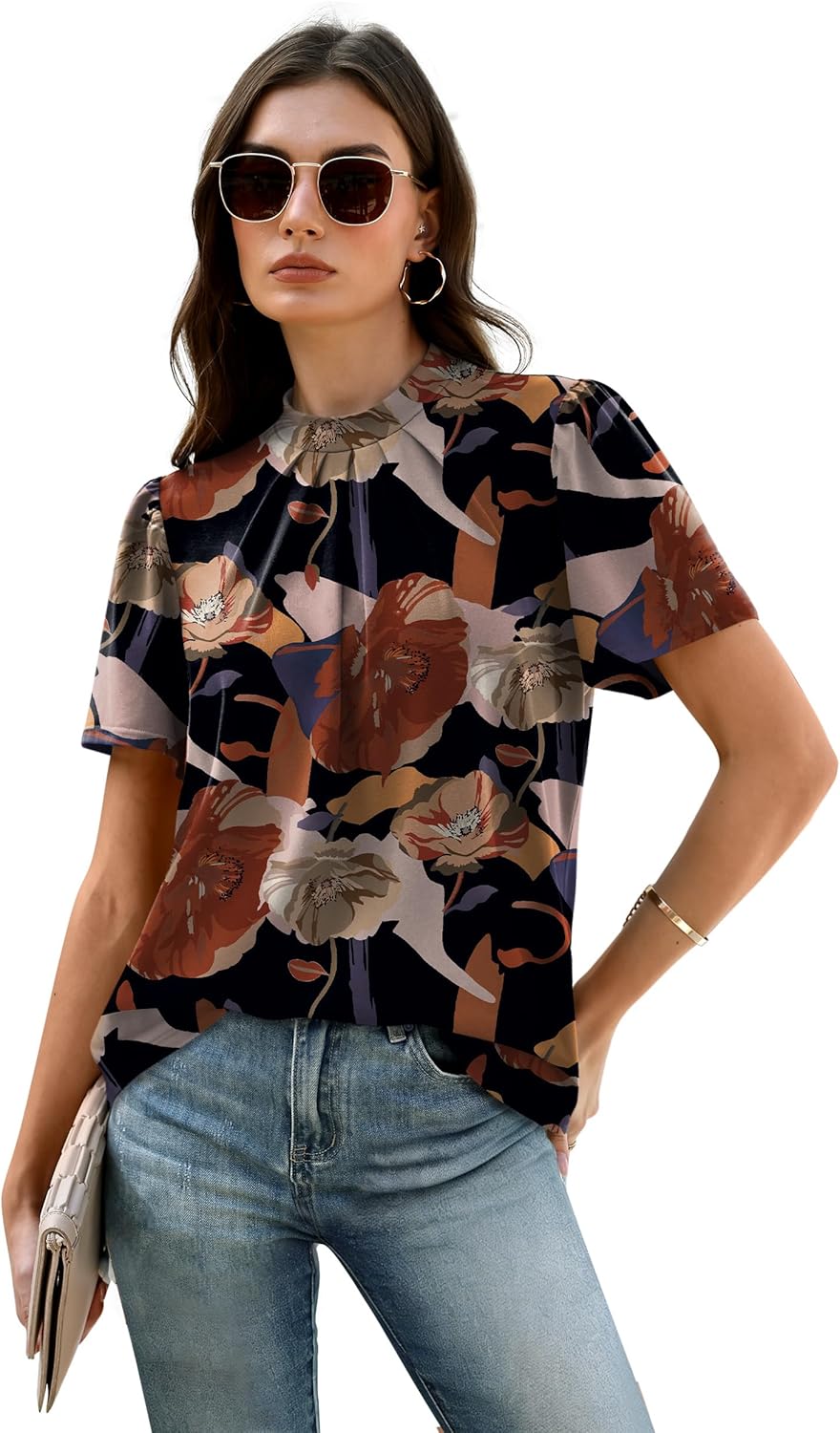 WIHOLL Womens Tops Short Puff