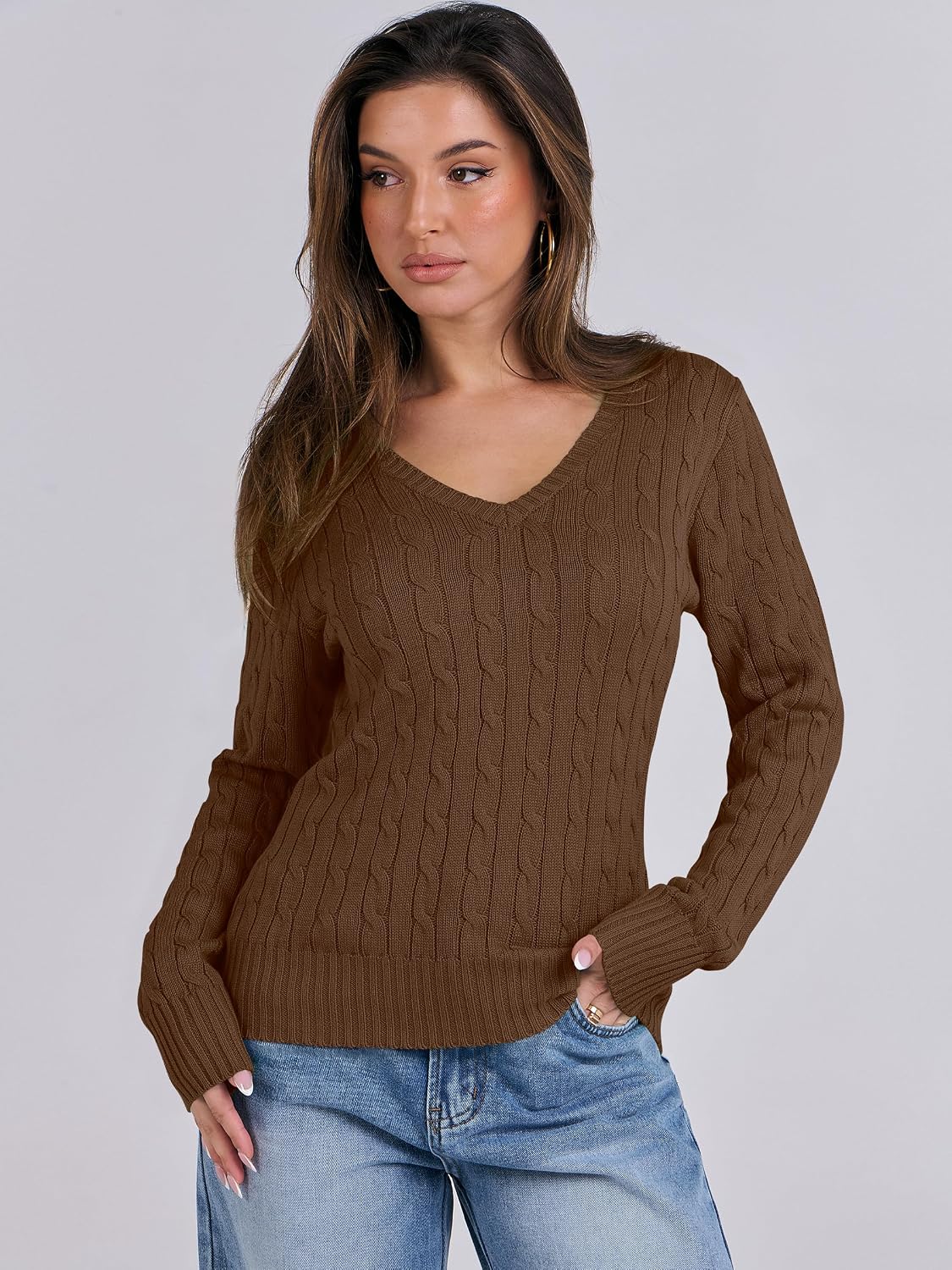 ANRABESS Women's Cable Knit V