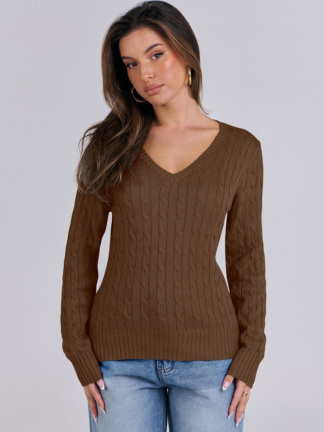 ANRABESS Women's Cable Knit V