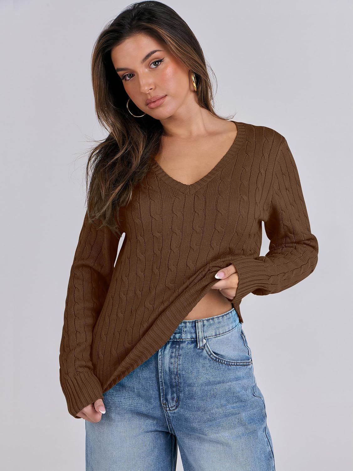 ANRABESS Women's Cable Knit V