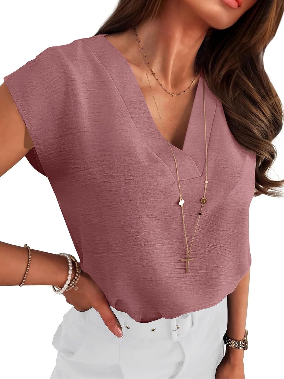 ANRABESS Women Tops Cap Sleeve