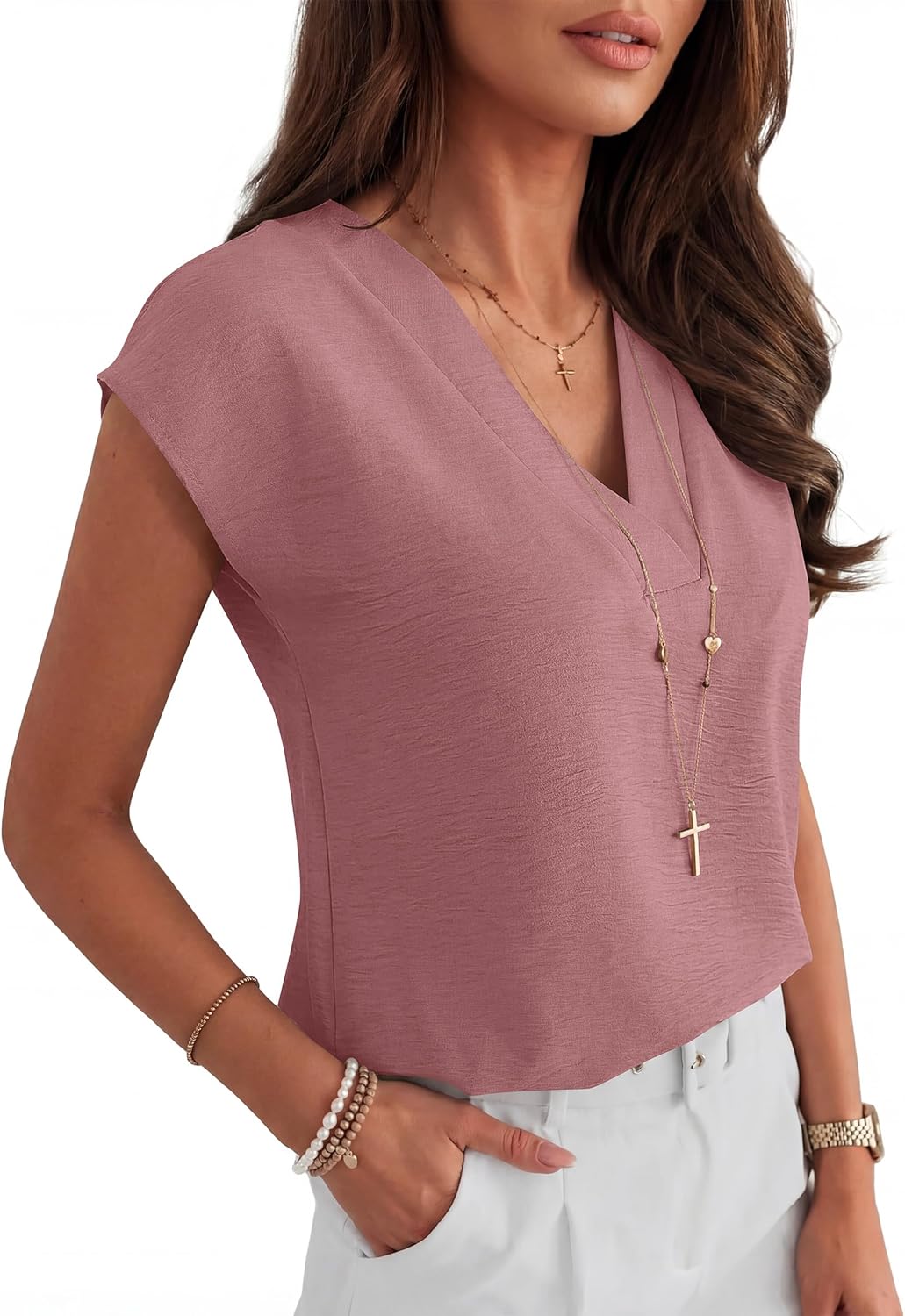ANRABESS Women Tops Cap Sleeve