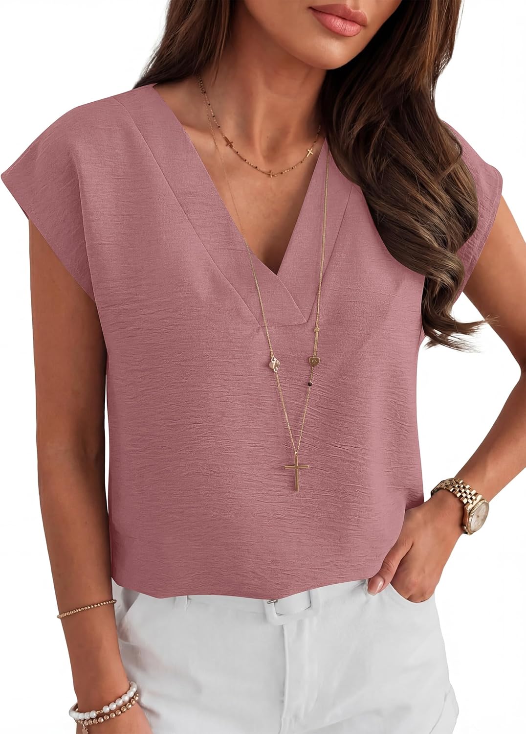 ANRABESS Women Tops Cap Sleeve