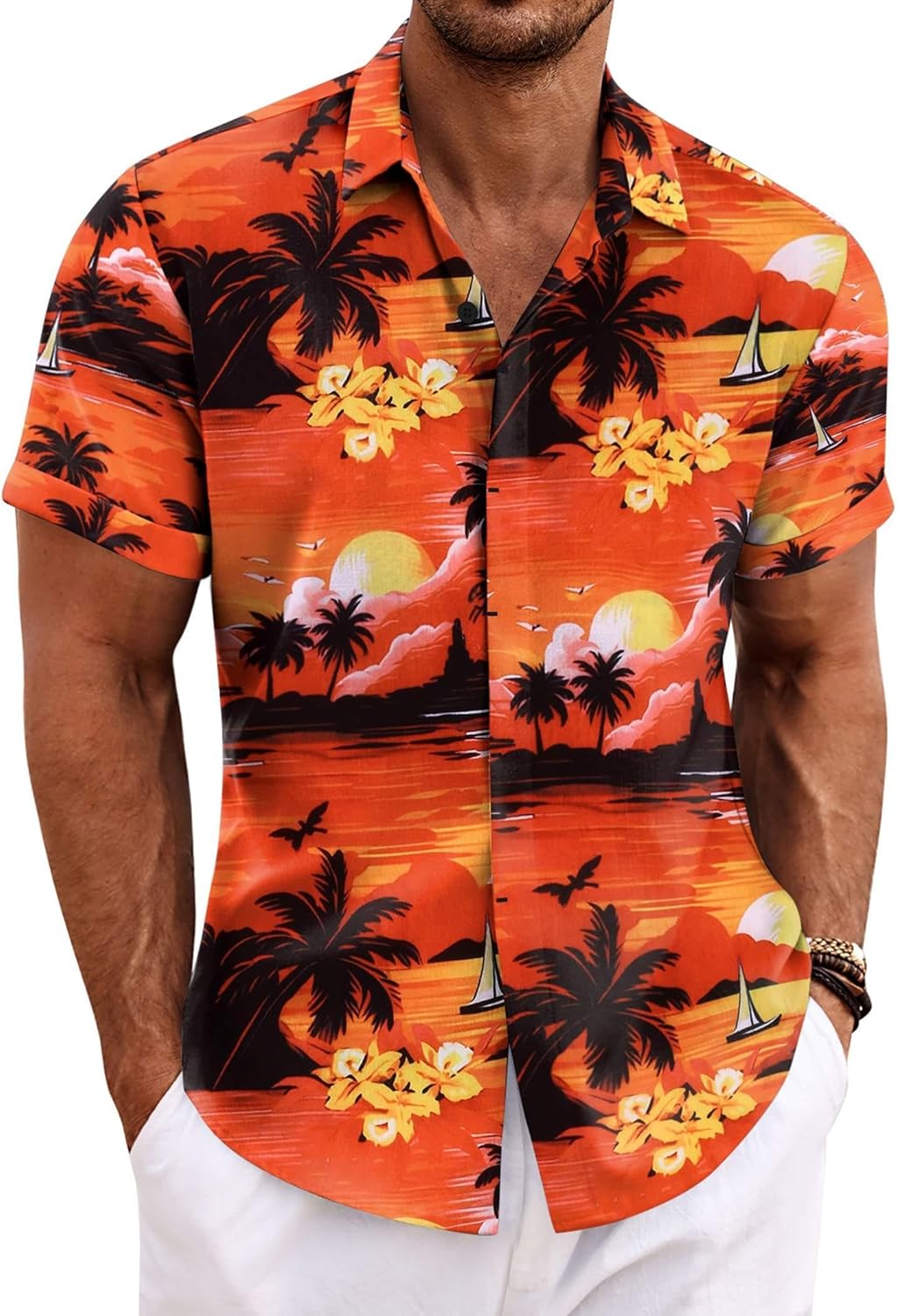 COOFANDY Men's Linen Shirts Short