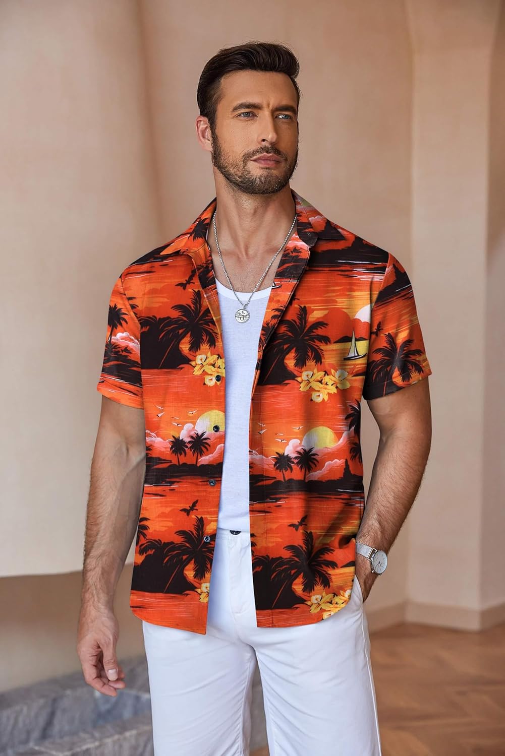 COOFANDY Men's Linen Shirts Short