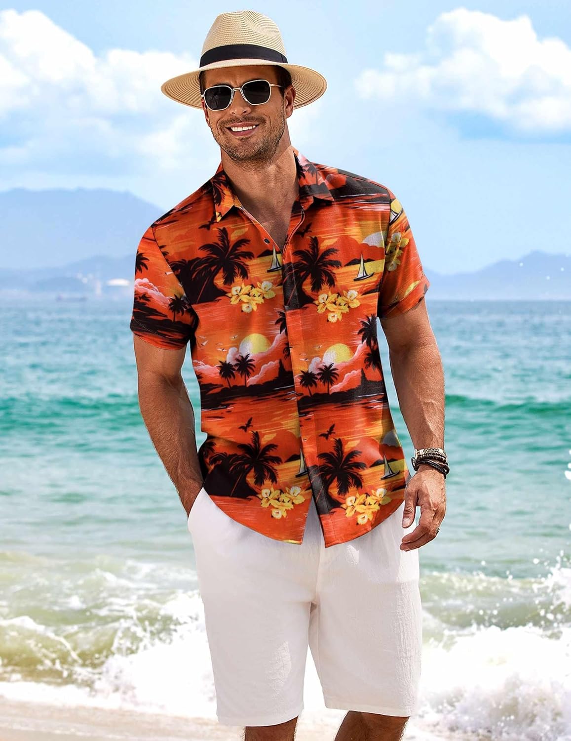 COOFANDY Men's Linen Shirts Short