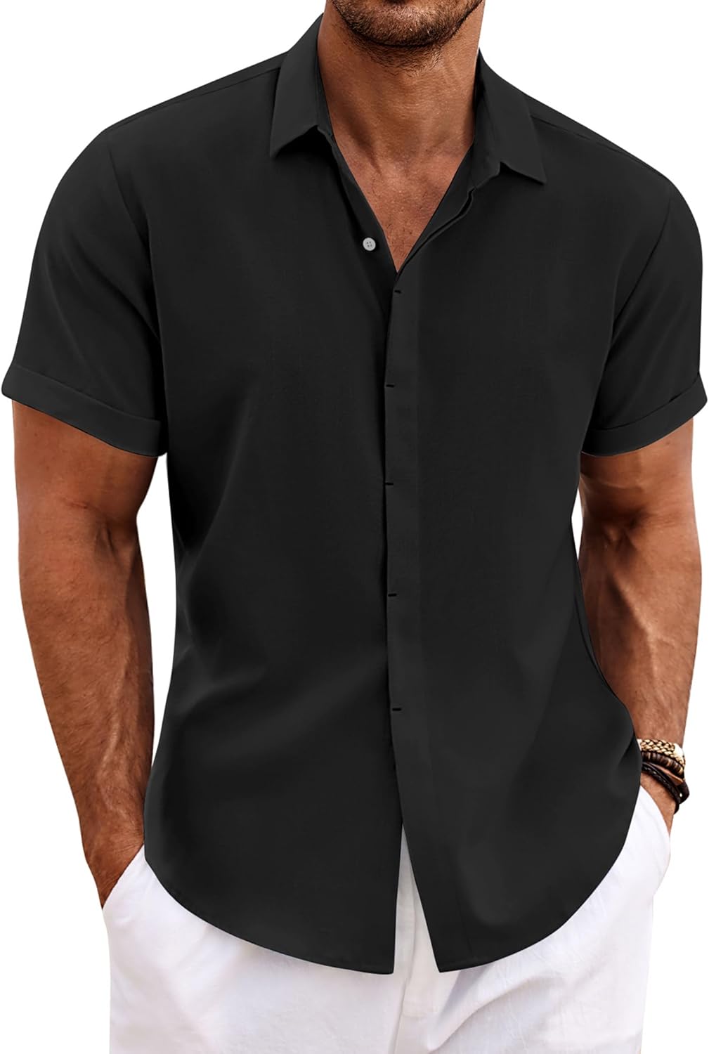 COOFANDY Men's Linen Shirts Short