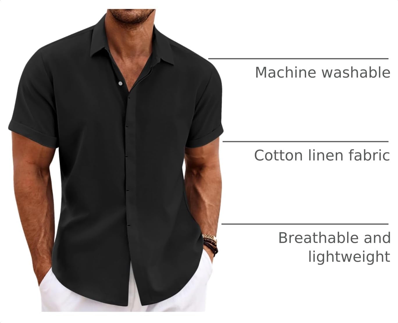 COOFANDY Men's Linen Shirts Short