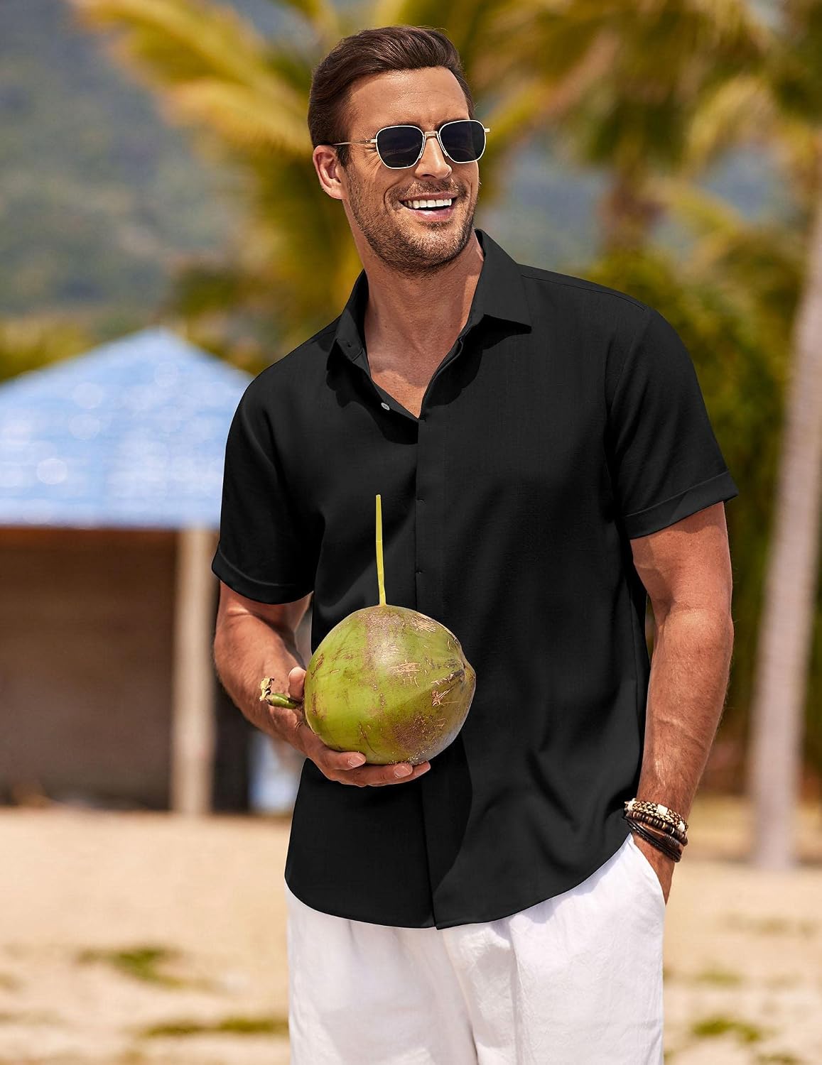 COOFANDY Men's Linen Shirts Short