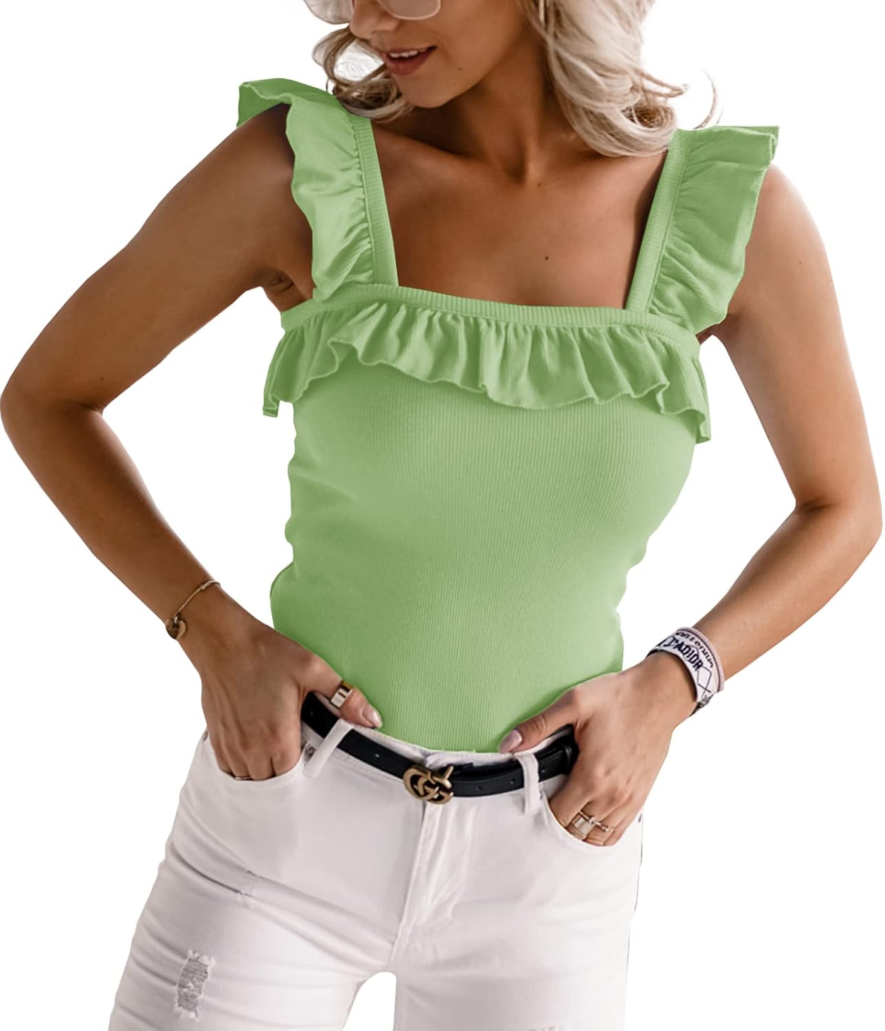 Womens Cute Ruffle Strap Tank