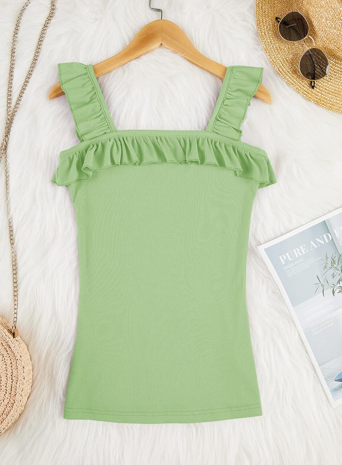 Womens Cute Ruffle Strap Tank