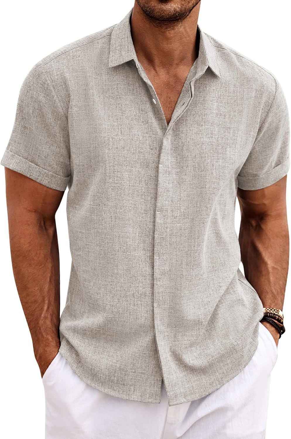 COOFANDY Men's Linen Shirts Short