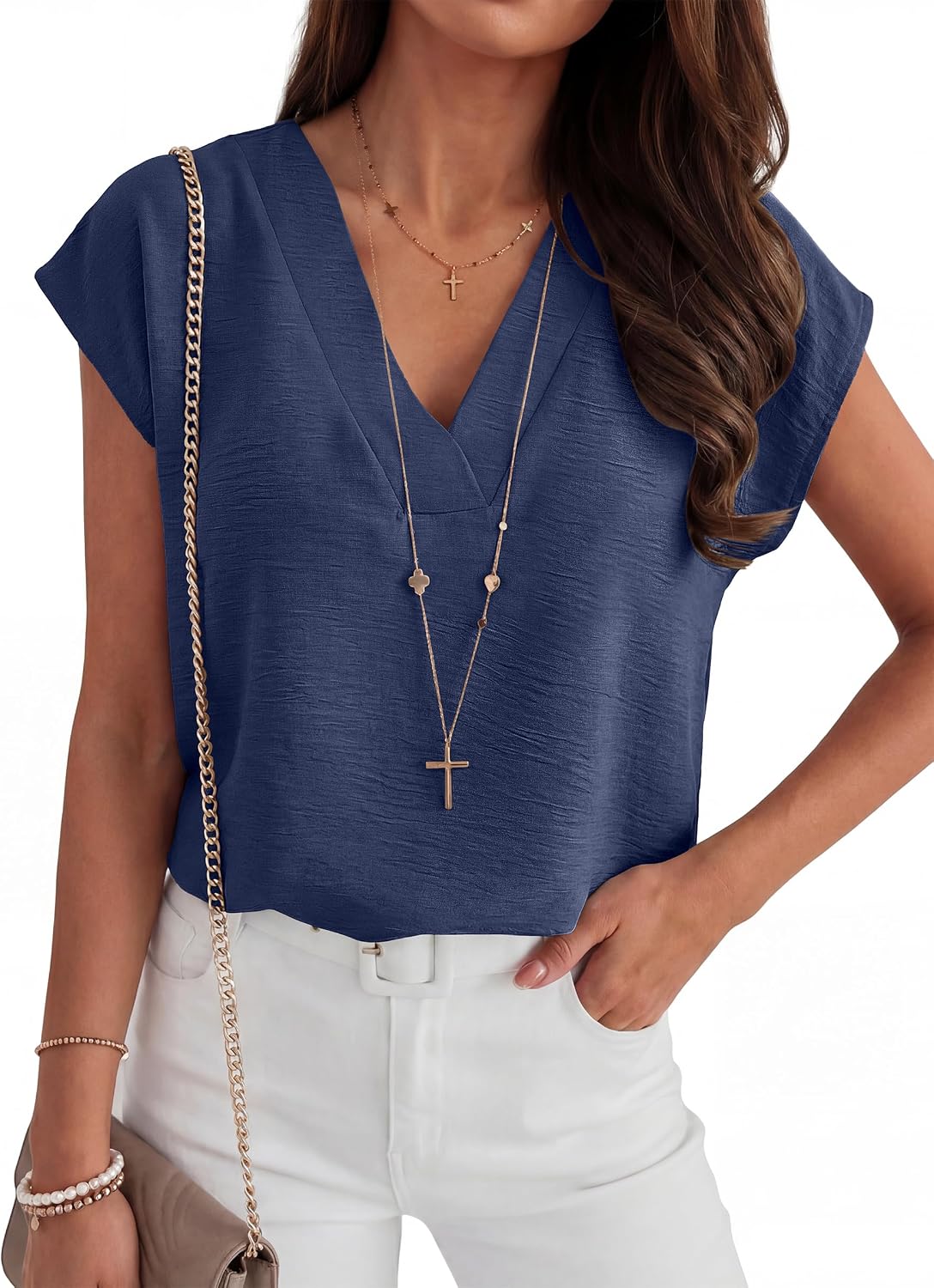 ANRABESS Women Tops Cap Sleeve