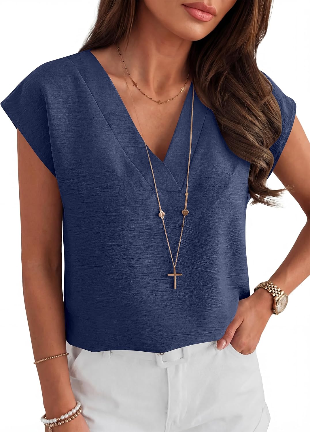 ANRABESS Women Tops Cap Sleeve