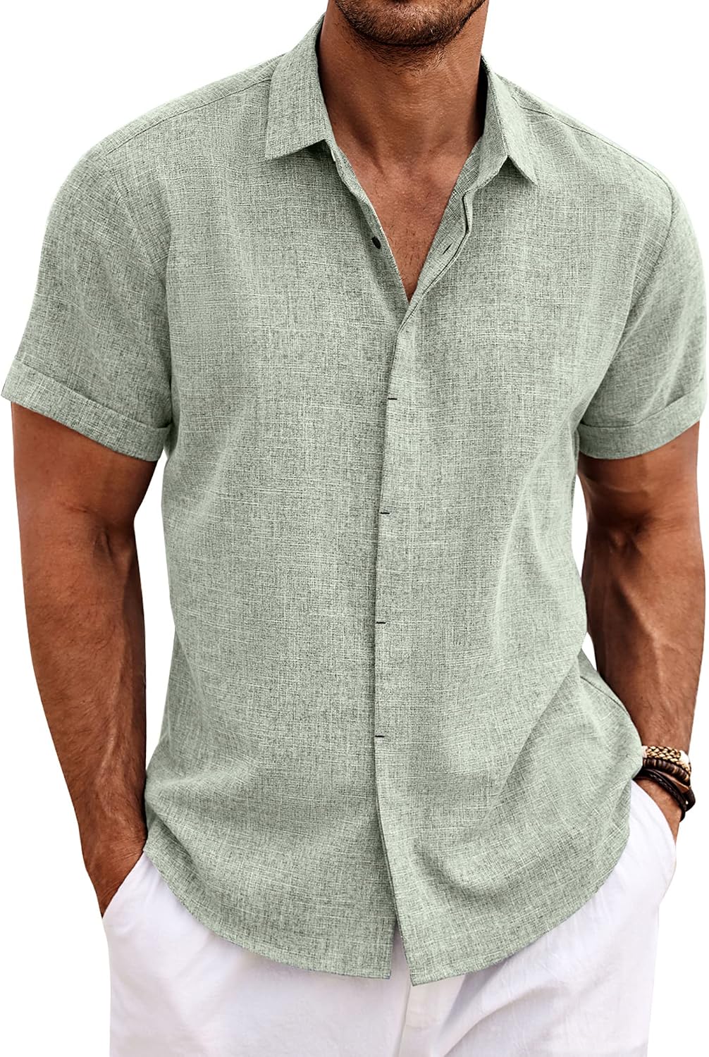 COOFANDY Men's Linen Shirts Short