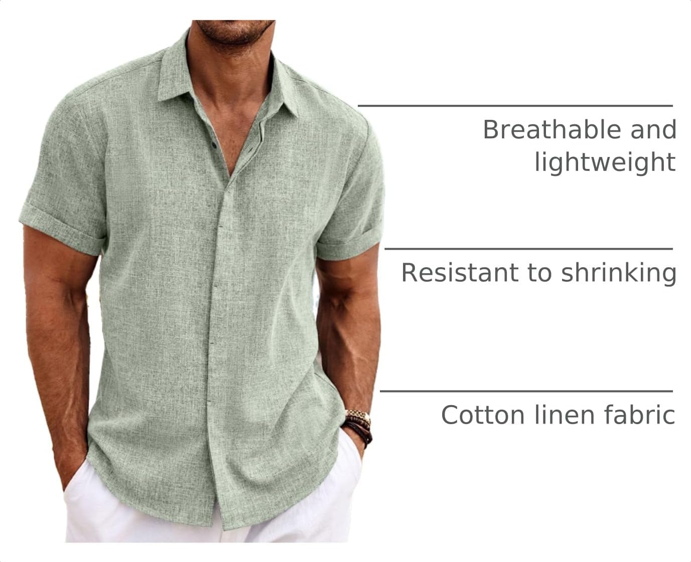 COOFANDY Men's Linen Shirts Short
