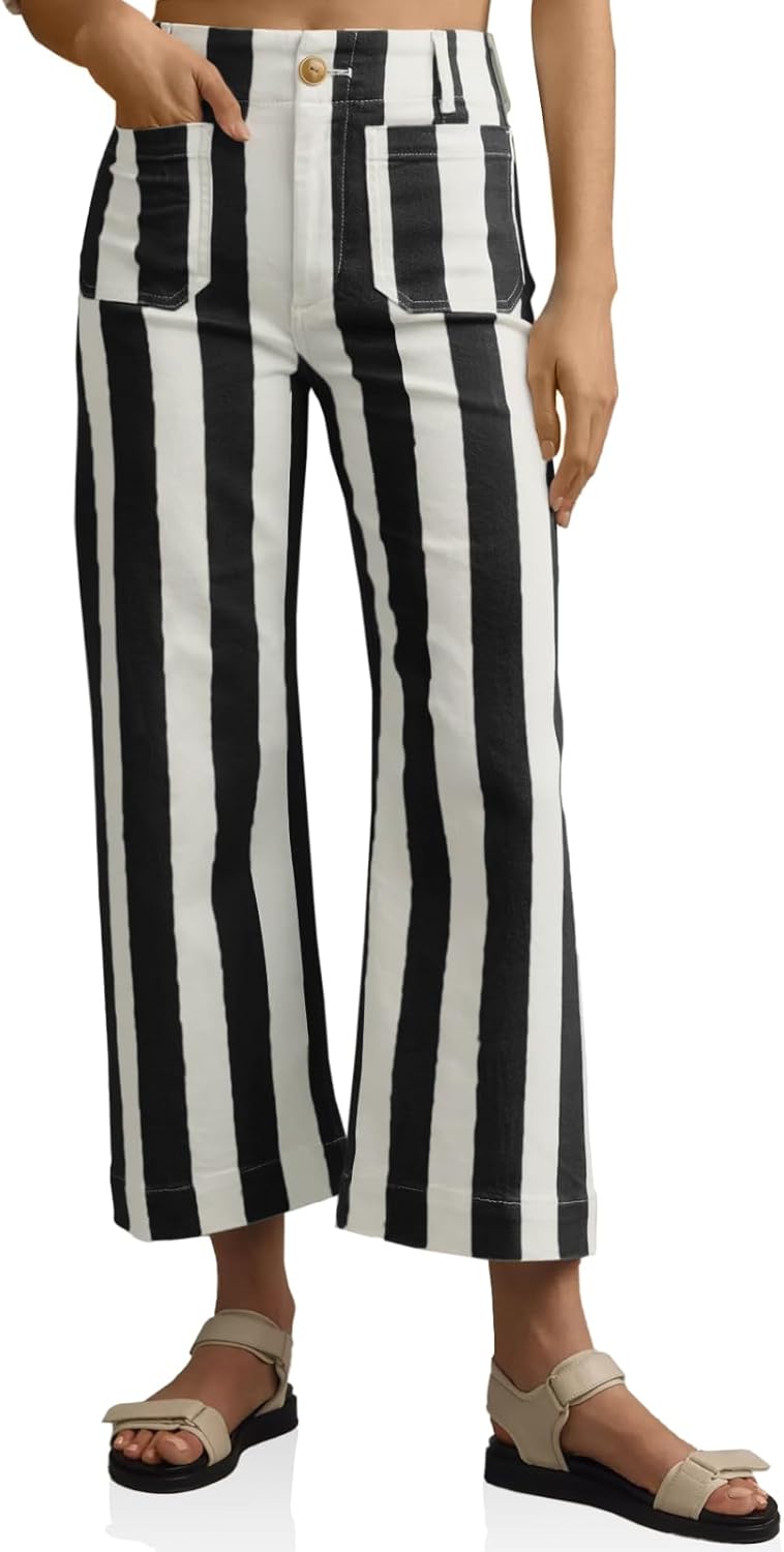 Tankaneo Womens Cropped Striped Jeans