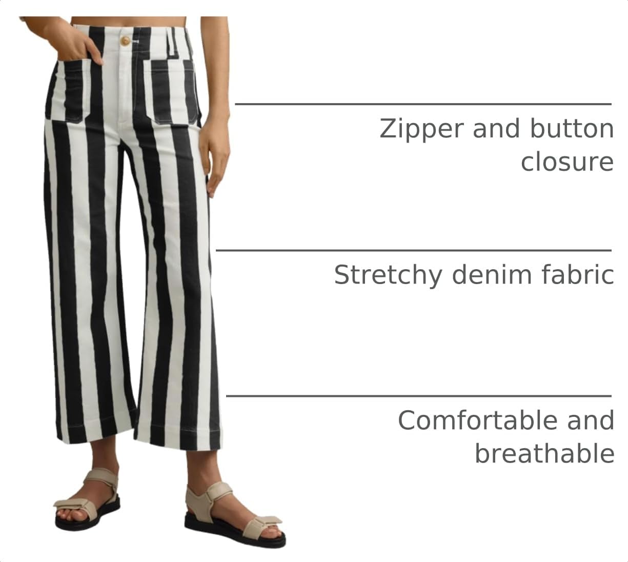Tankaneo Womens Cropped Striped Jeans