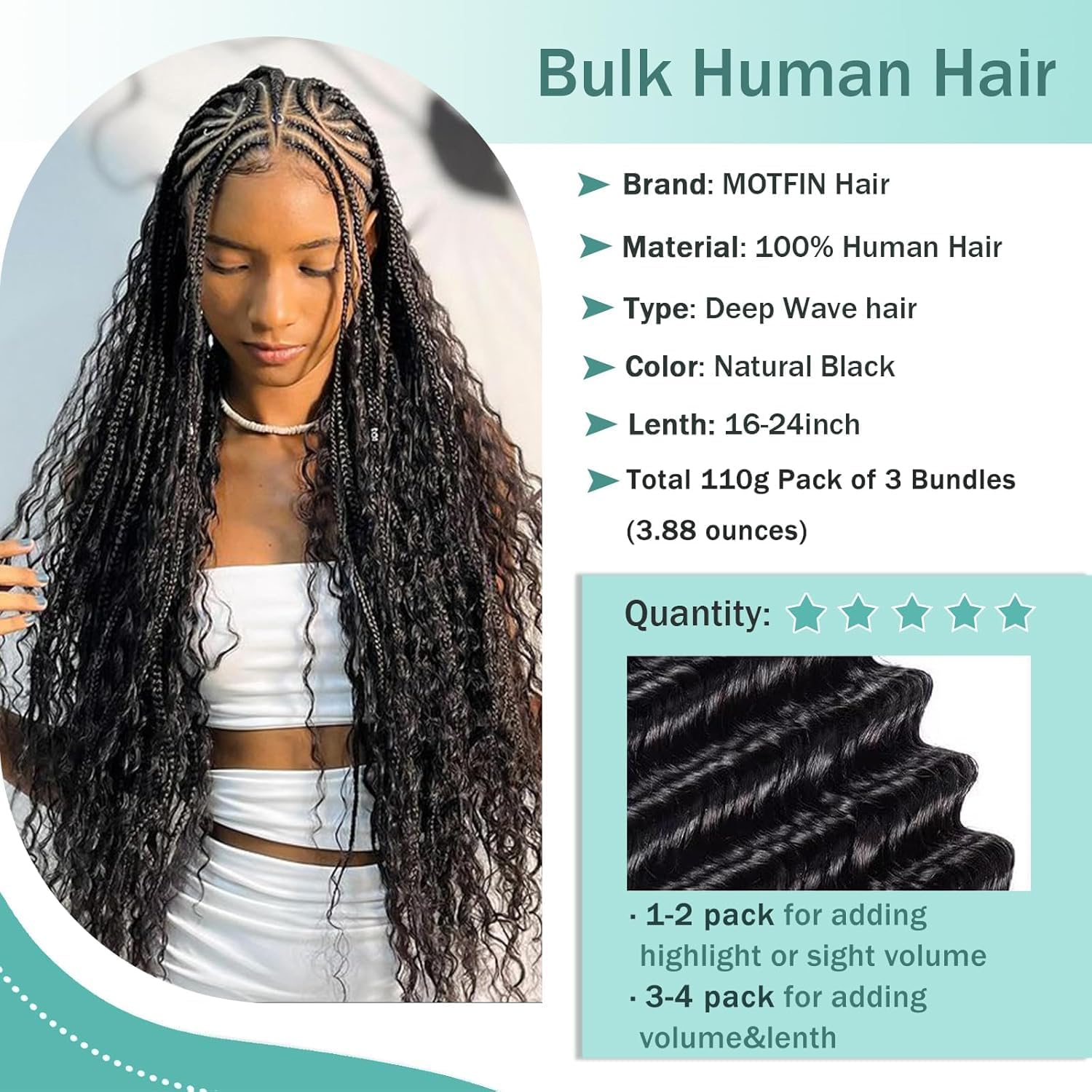 MOTFIN Human Braiding Hair