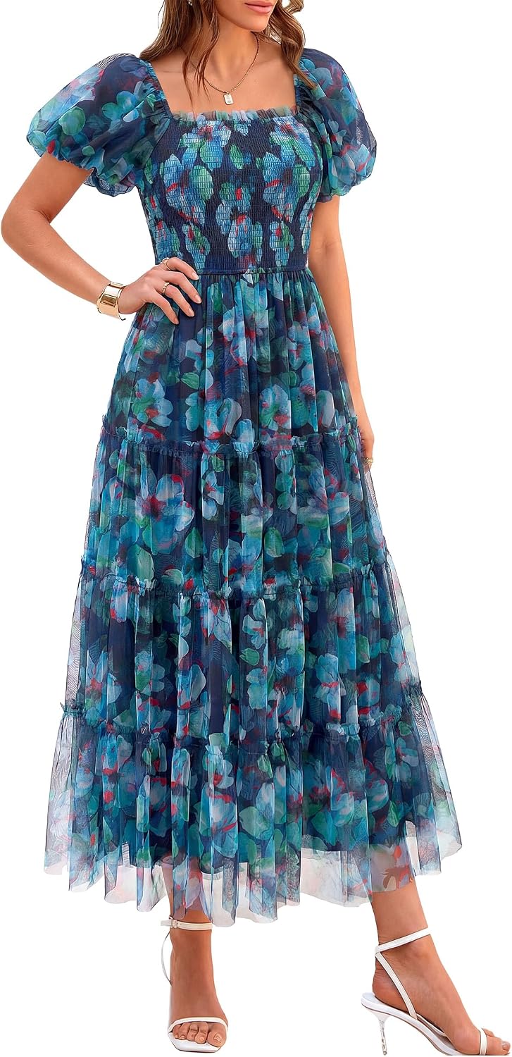 PRETTYGARDEN Women's Summer Smocked Midi