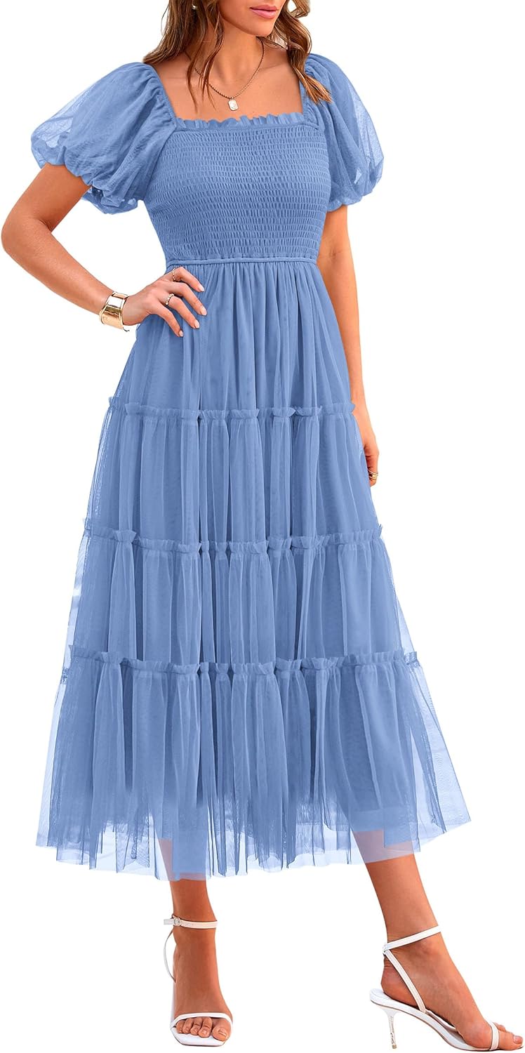 PRETTYGARDEN Women's Summer Smocked Midi