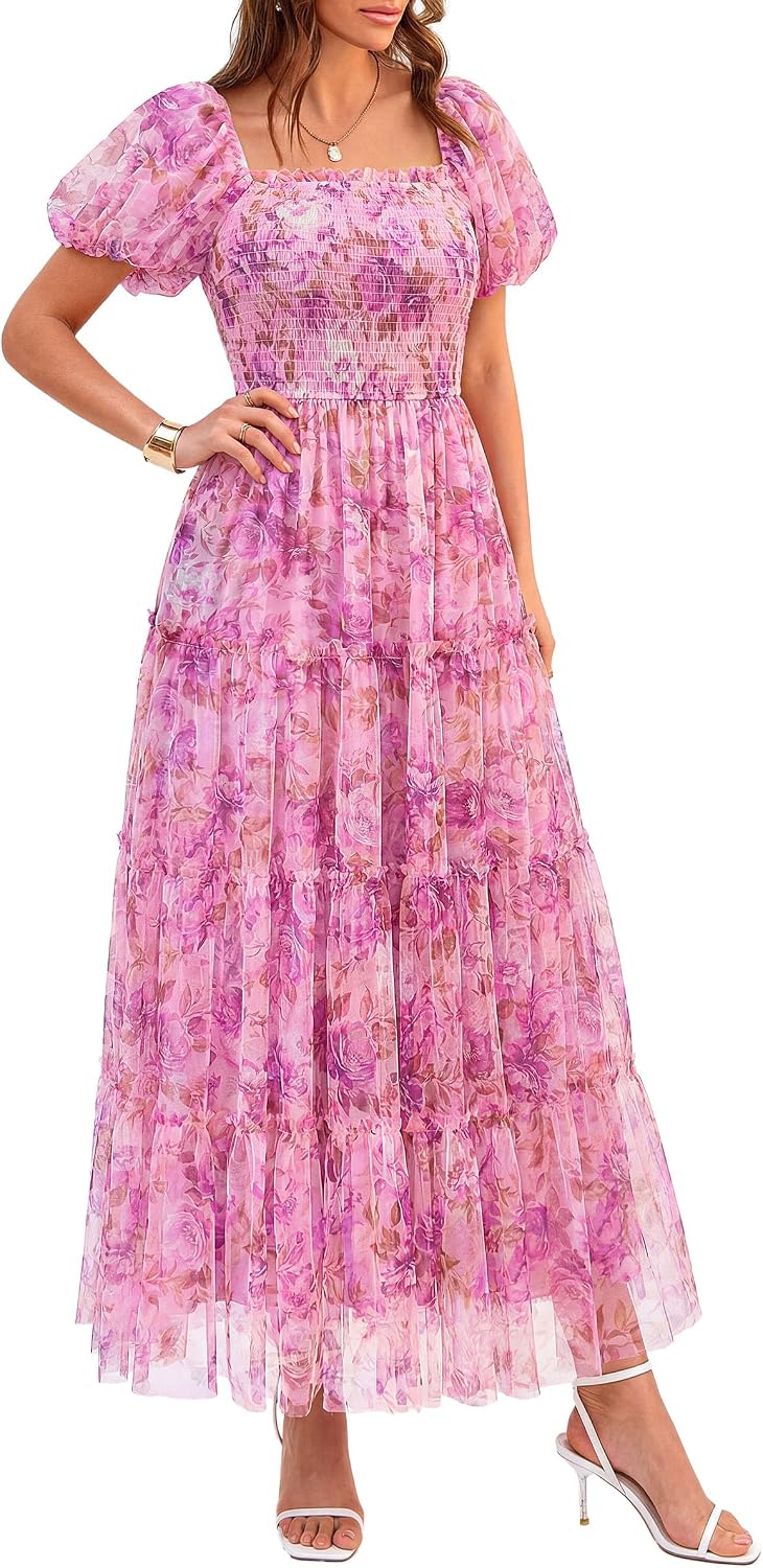 PRETTYGARDEN Women's Summer Smocked Midi