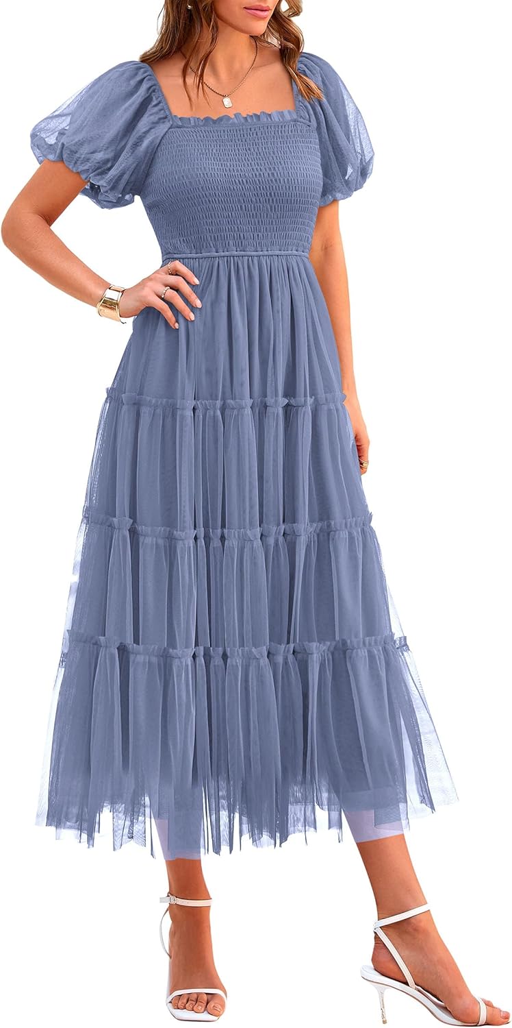 PRETTYGARDEN Women's Summer Smocked Midi