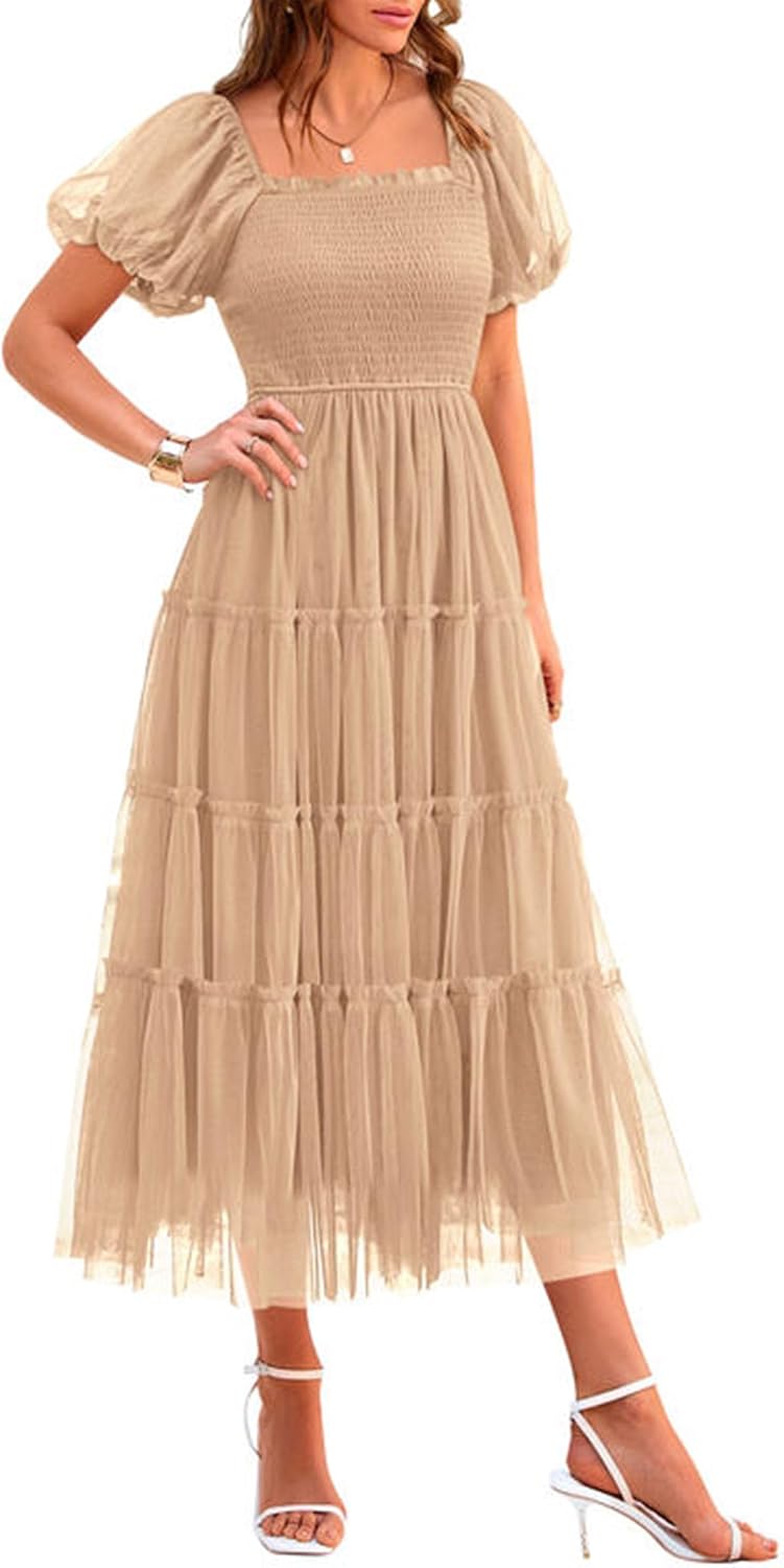 PRETTYGARDEN Women's Summer Smocked Midi