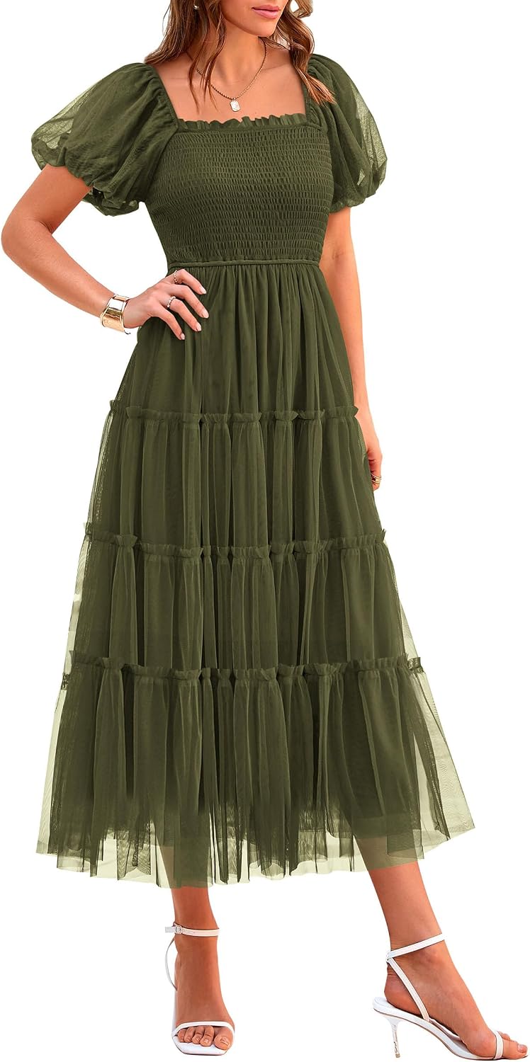 PRETTYGARDEN Women's Summer Smocked Midi