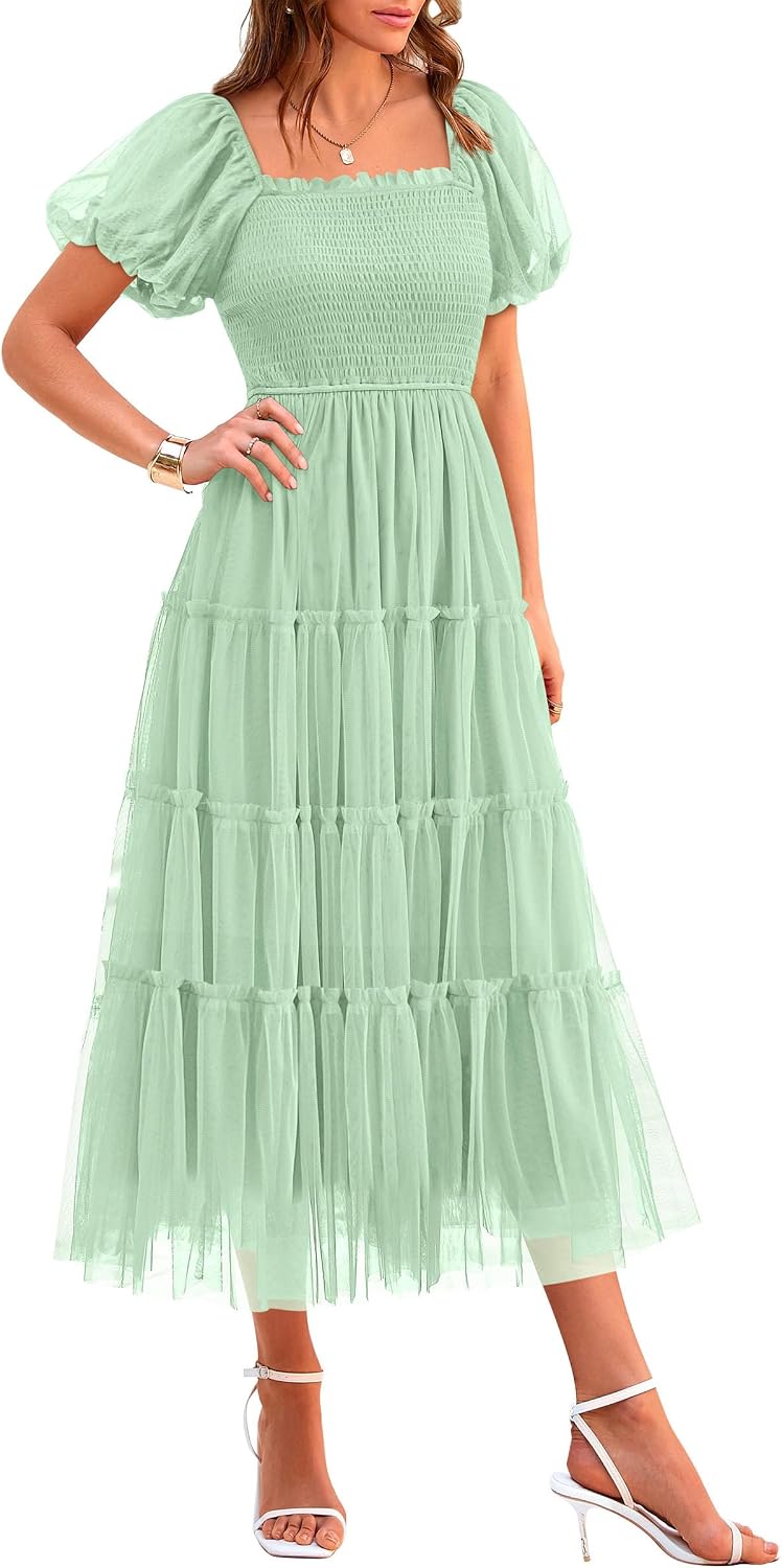 PRETTYGARDEN Women's Summer Smocked Midi