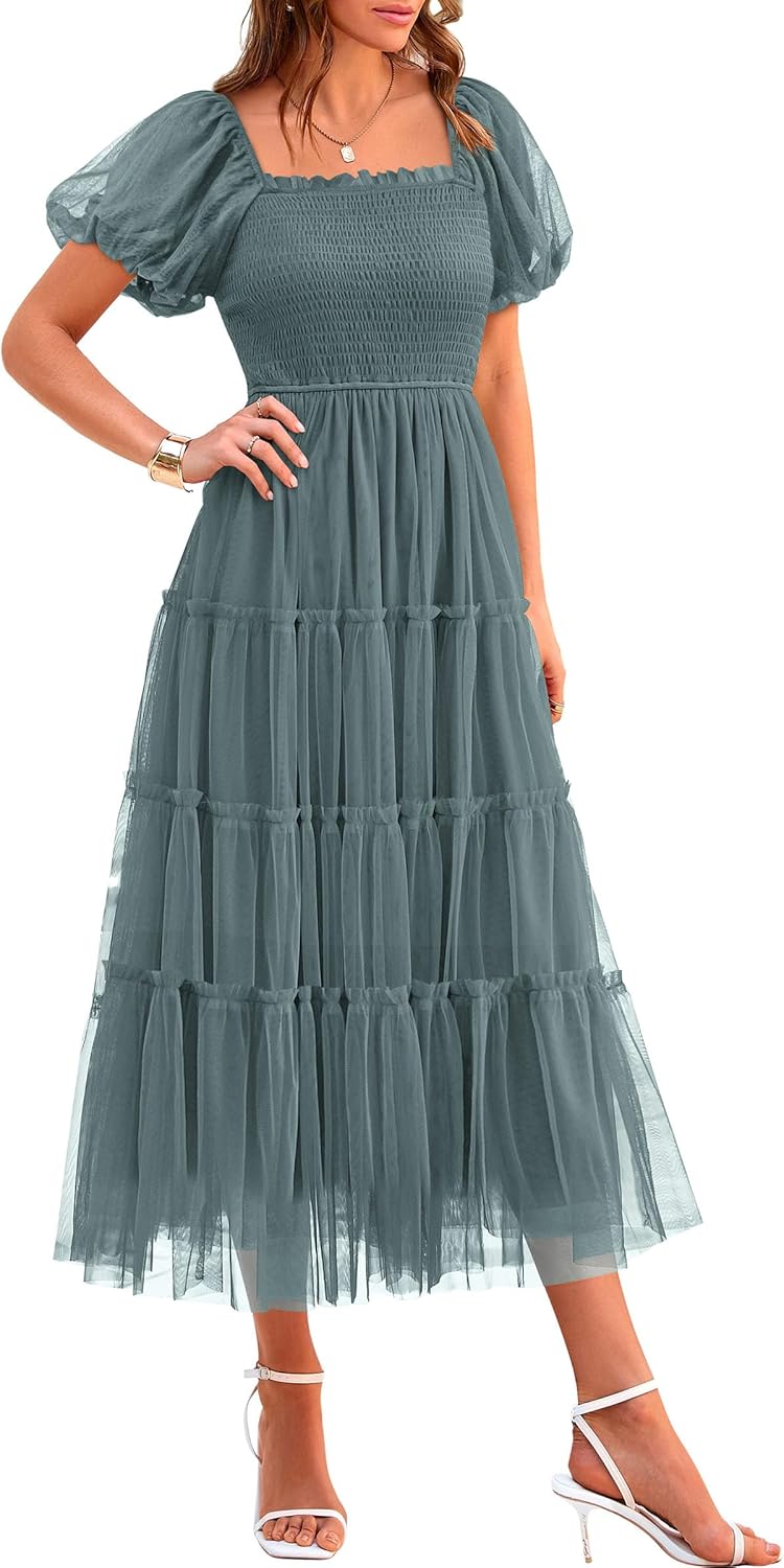 PRETTYGARDEN Women's Summer Smocked Midi