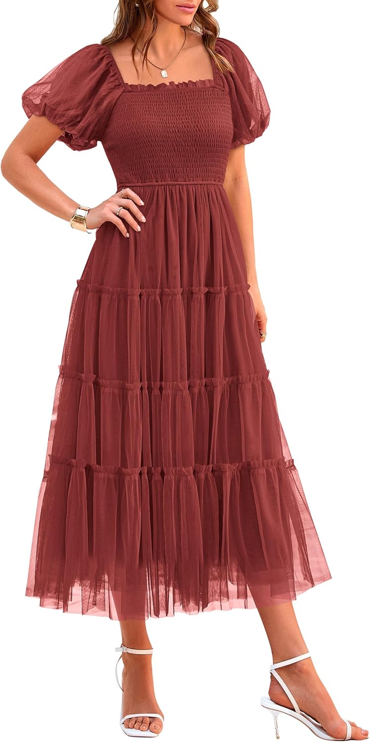 PRETTYGARDEN Women's Summer Smocked Midi