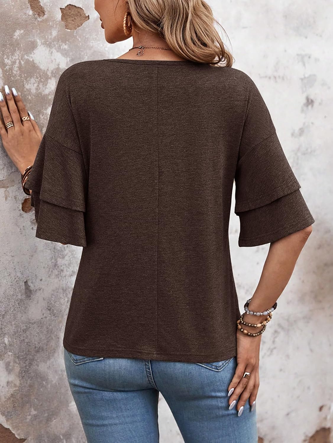 3/4 Length Sleeve Tops Womens