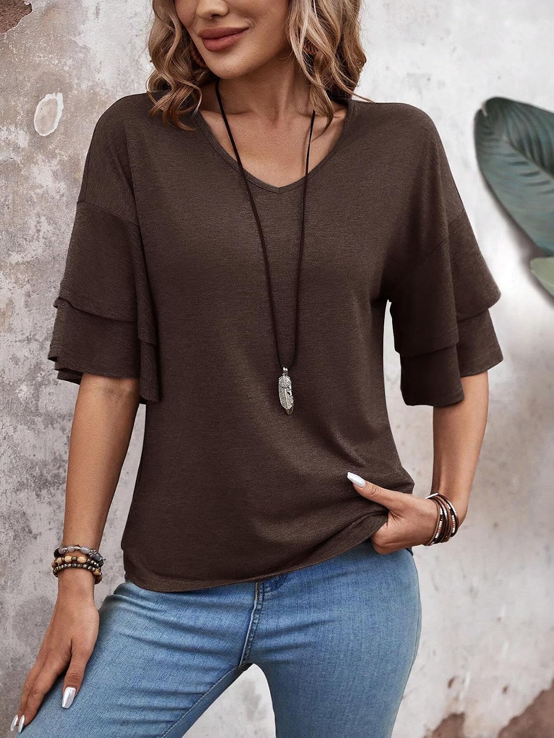 3/4 Length Sleeve Tops Womens