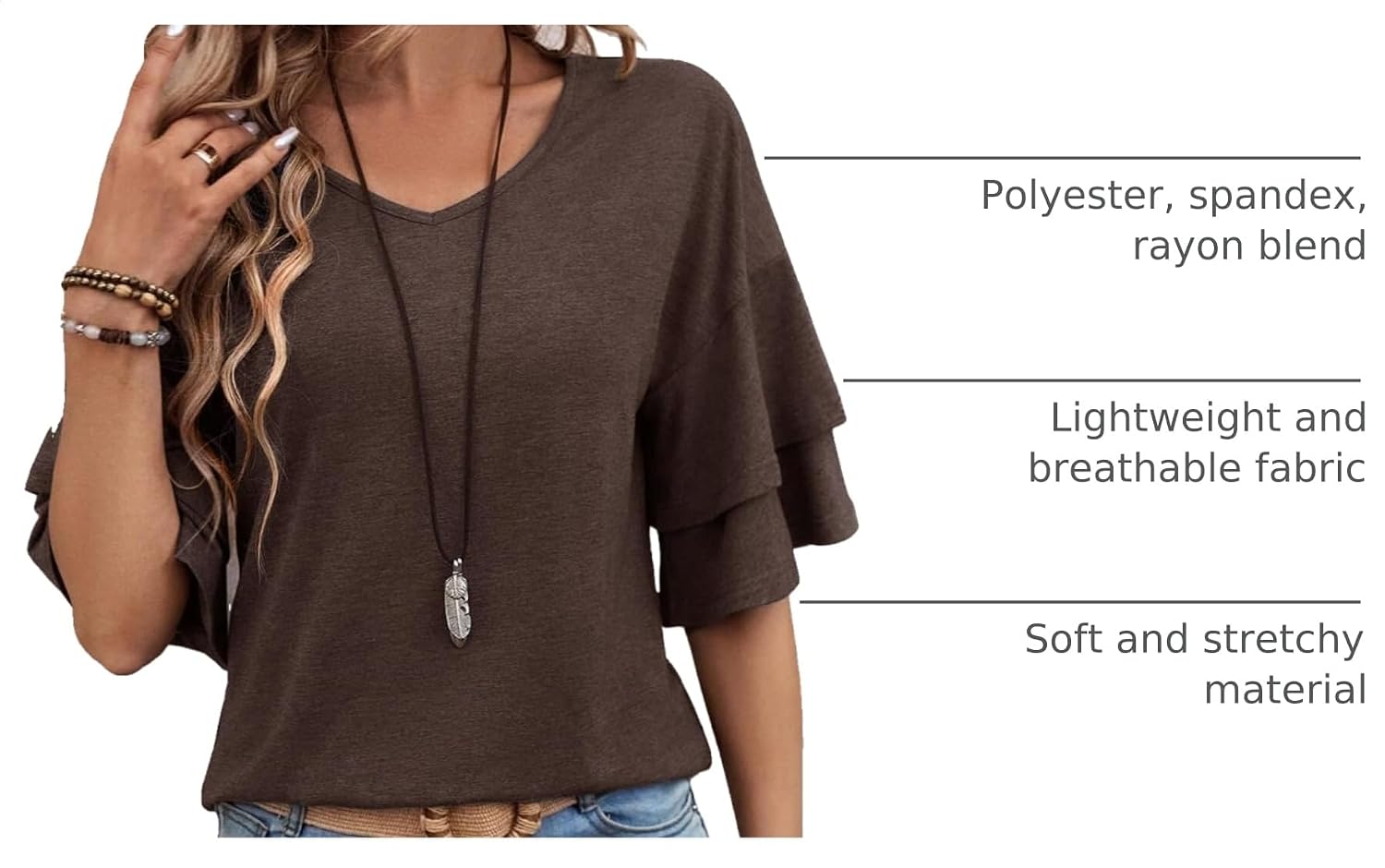 3/4 Length Sleeve Tops Womens