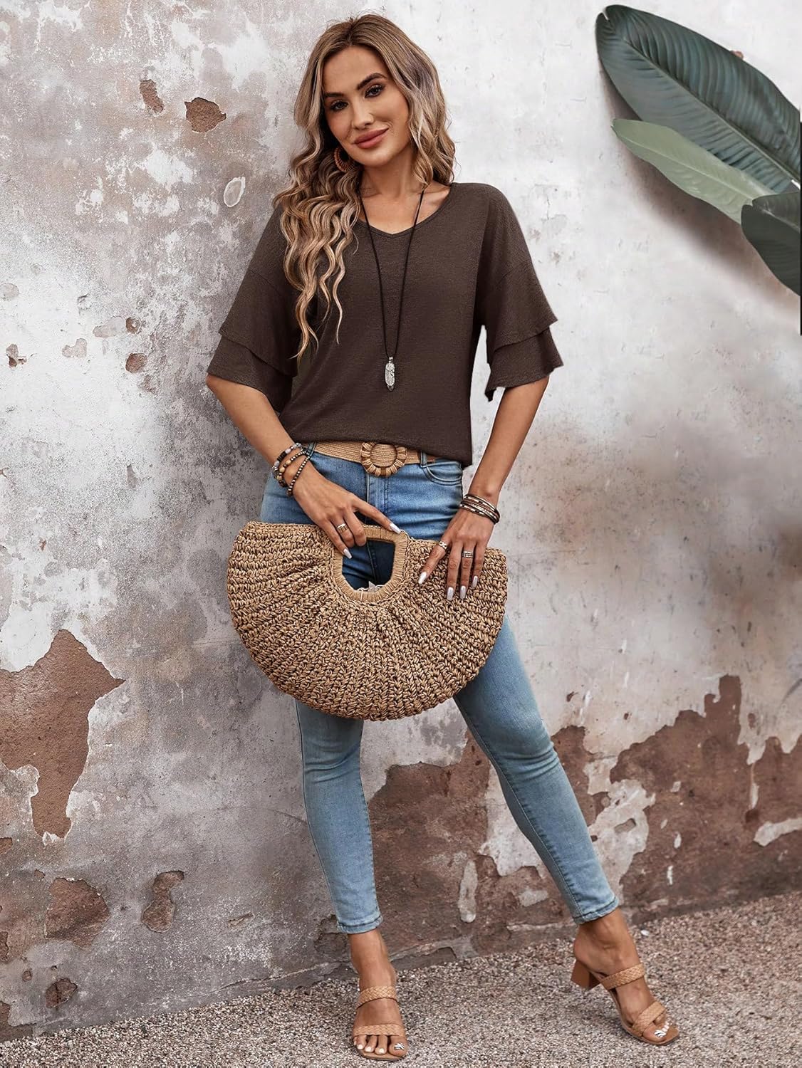 3/4 Length Sleeve Tops Womens