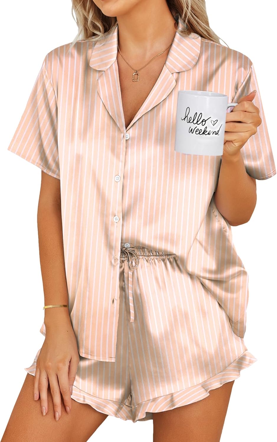 Ekouaer Womens Satin Pajamas Set