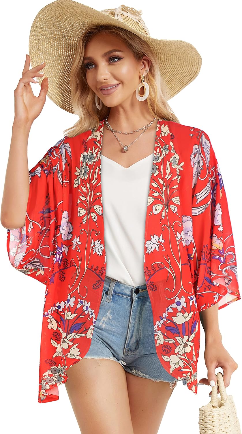 CHICGAL Womens Floral Kimono Cardigan