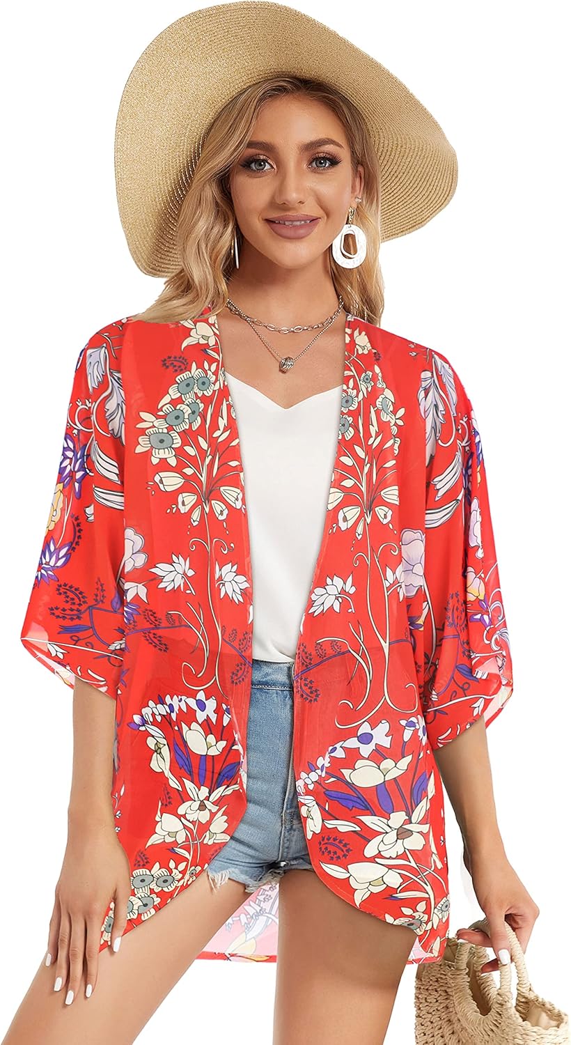 CHICGAL Womens Floral Kimono Cardigan