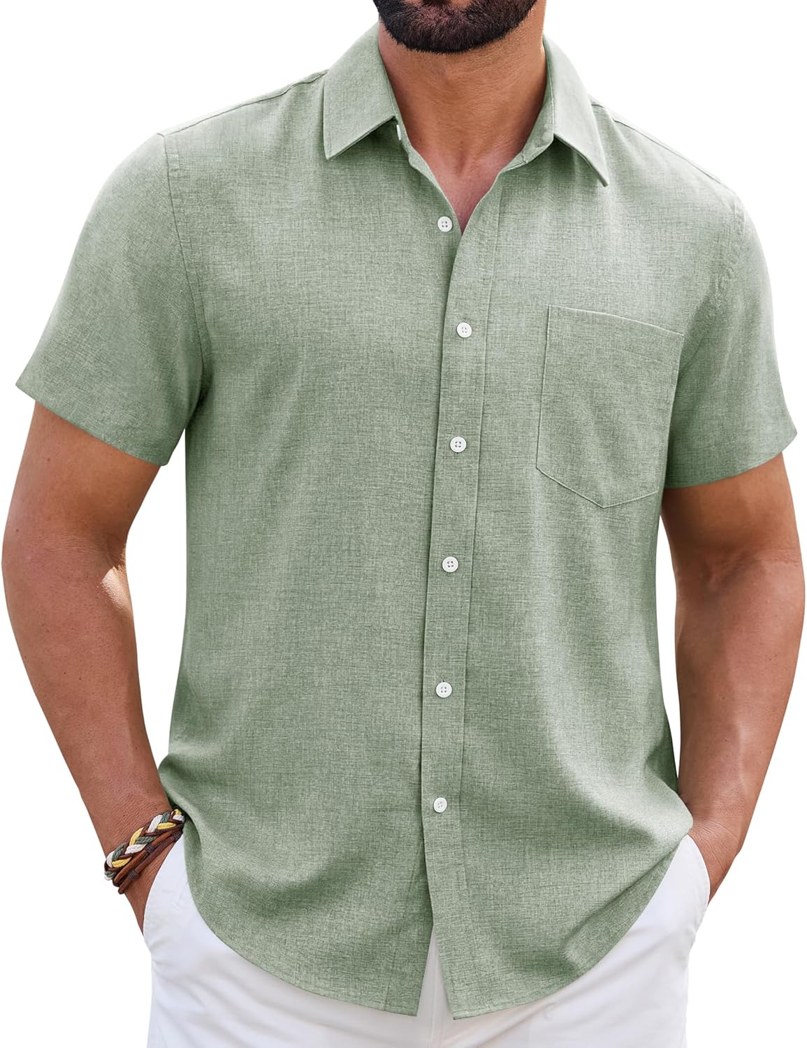Mens Linen Shirt Short Sleeve