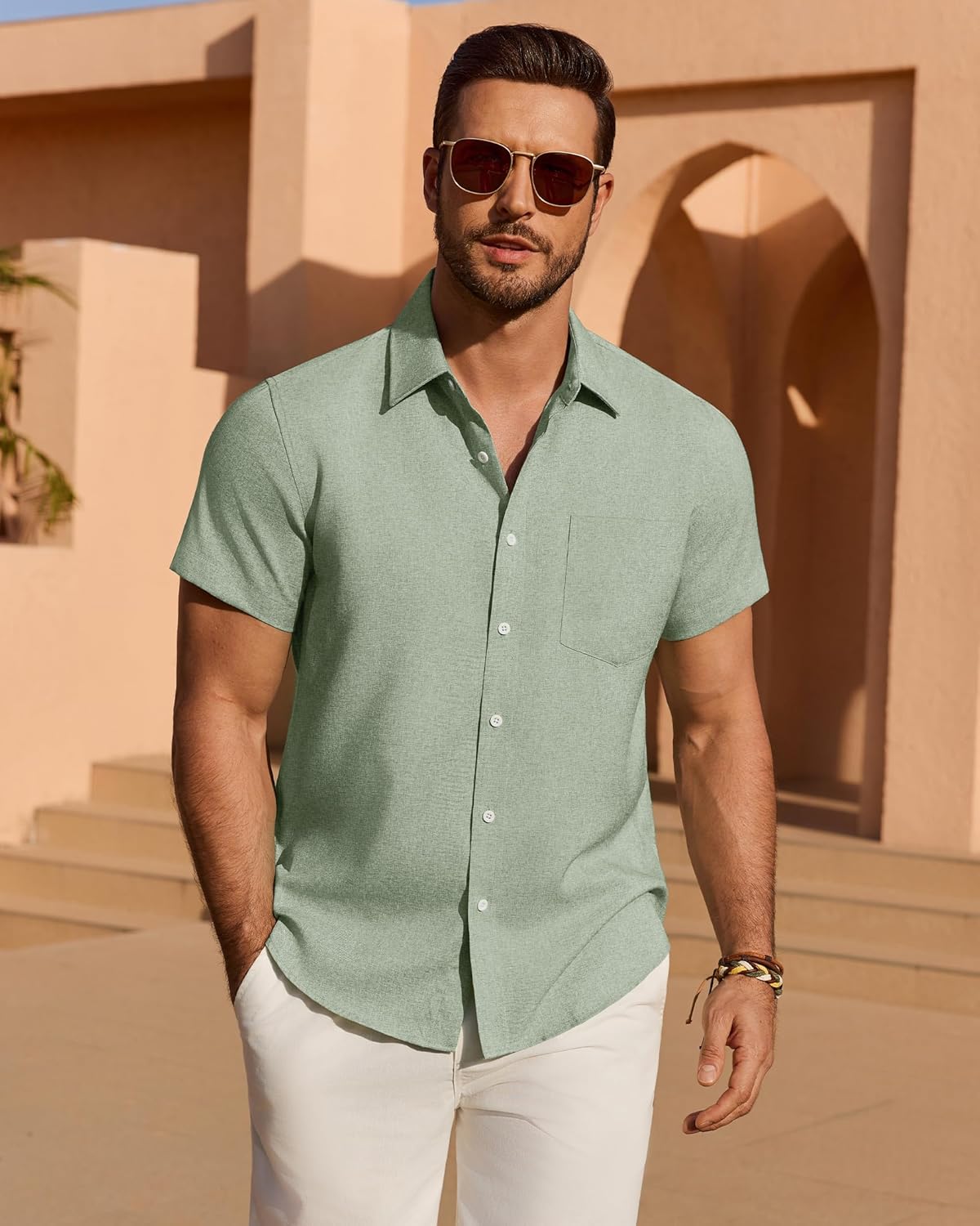 Mens Linen Shirt Short Sleeve