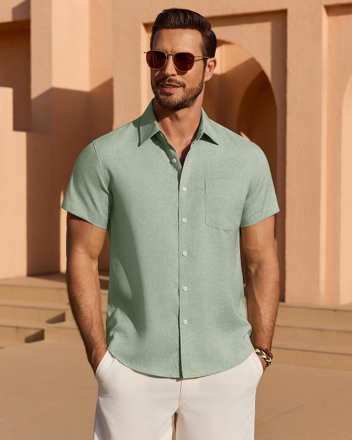 Mens Linen Shirt Short Sleeve