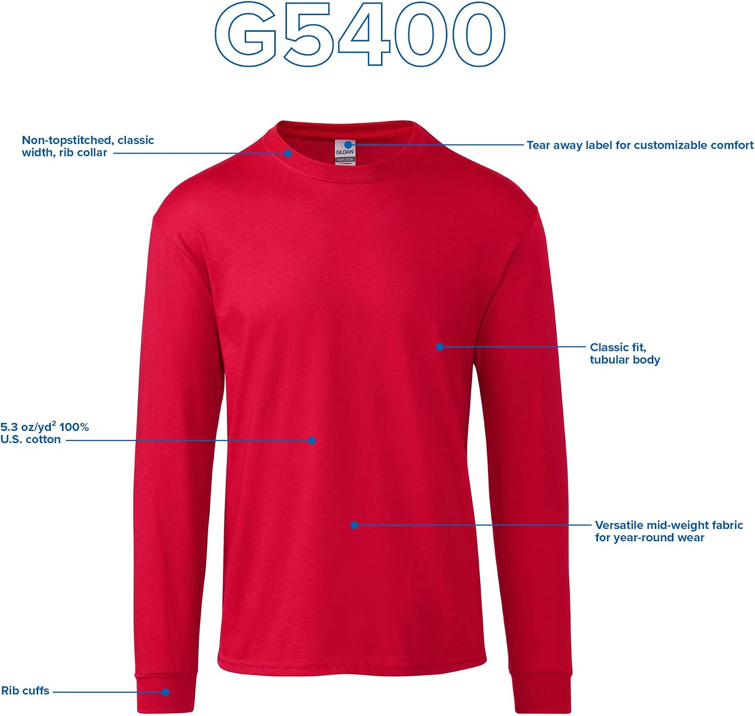 Gildan Adult Heavy Cotton Long Sleeve T-Shirt, Style G5400, 2-Pack - Image 5