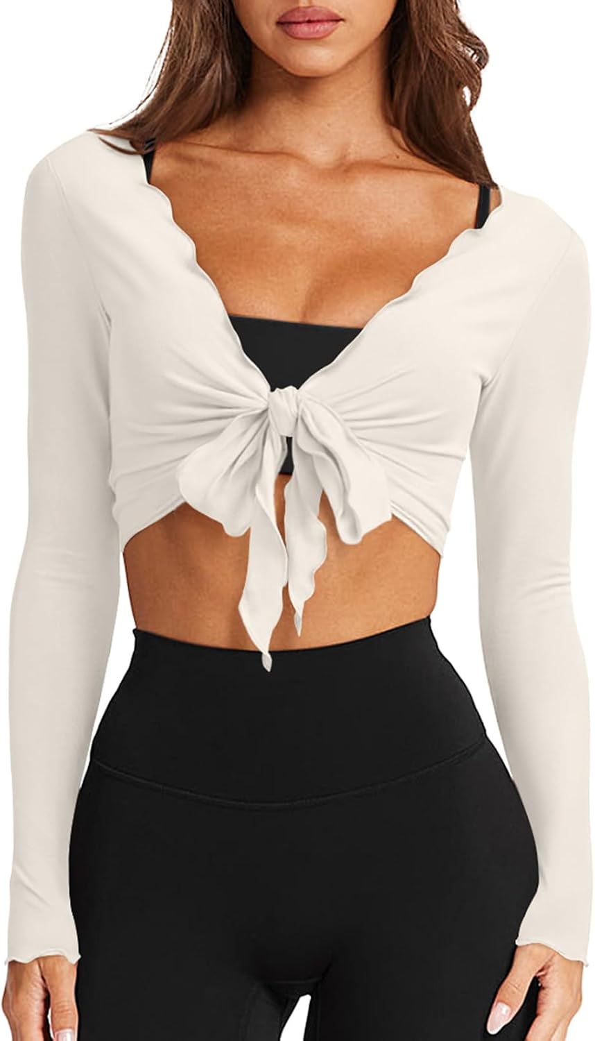 Womens Self Tie Workout Tops
